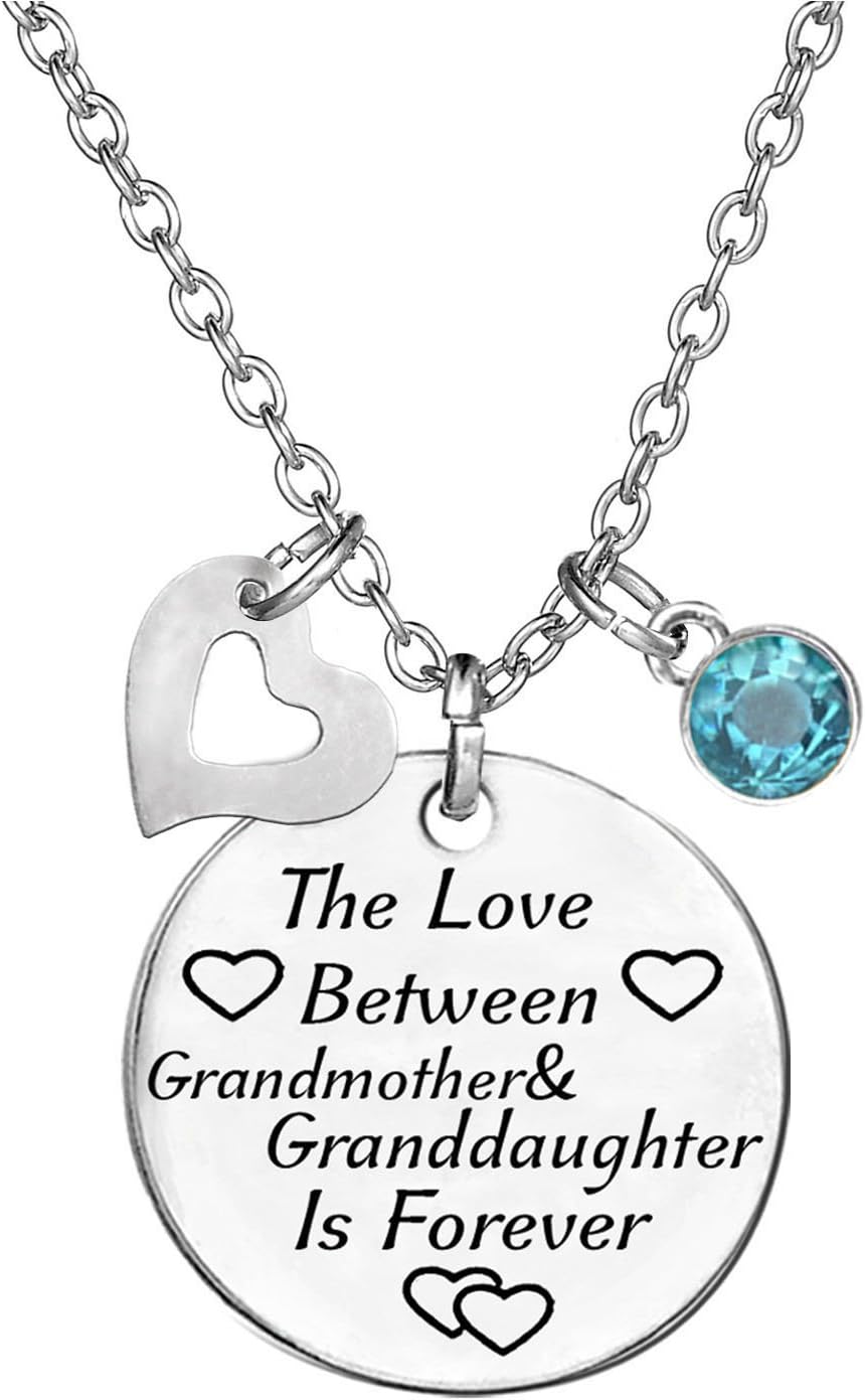 Birthstone Crystals Necklace,The Love between Grandmother and Granddaughter is Forever Necklace Family Jewelry Christmas Gift