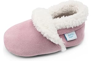 Dotty Fish Baby & Toddler Suede Slippers – Fleece Lined, Non-Slip Soft Sole Shoes – Warm Cozy Slippers for Boys & Girls – Ages 0-4
