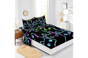 BailiPromise Cute Cartoon Cat Sheets Set Twin Size,Kawaii Simple Strokes Animals Kids Bed Sheets with Pillowcase,Cot Sheets Fitted Sheet with 16" Deep Pocket,for Girls Boys Teen Bedding 4 Piece Set