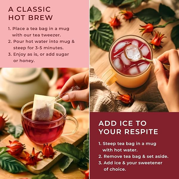 GYA TEA CO HIBISCUS HERBAL TEA BAGS (100 BAGS) – CAFFEINE FREE WITH A TANGY FLAVOR FOR ALL DAY COMFORT, CALMING, RELAXING & NOURISHING – FRUIT & HERBAL BLENDS