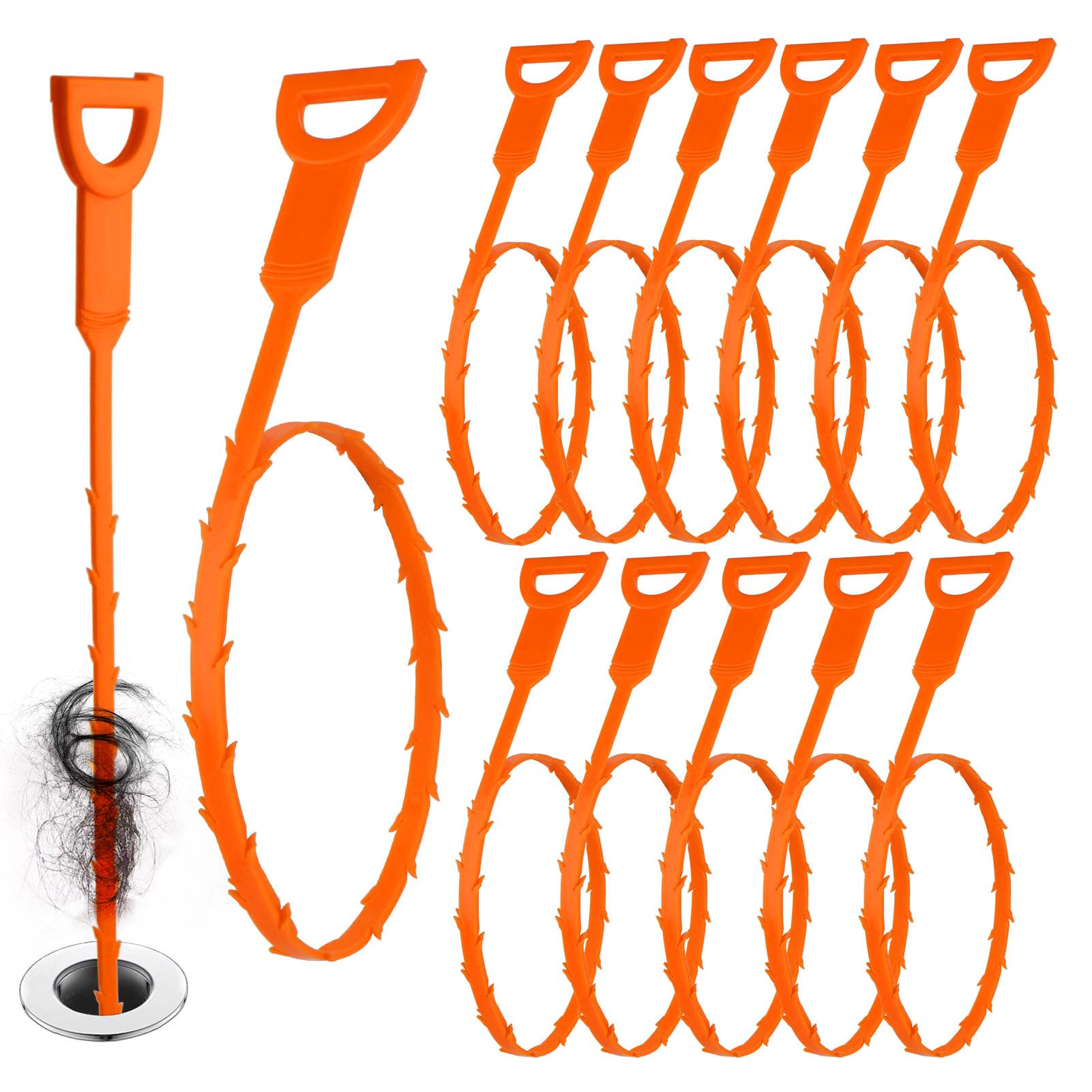 12 Pack Drain Snake Unblocker 25Inch/64cm Drain Hair Remover Plug Unblocker Tool Reusable Plumbing Snake for Kitchen Bathroom Shower Toilet Sink Drain Unblockers