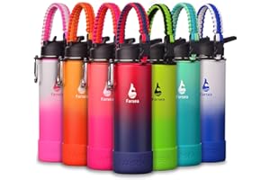 Farsea Insulated Water Bottle With Paracord Handle, Protective Silicone Boot and 2 Lids (Straw Lid & Spout Lid), Stainless Steel Water Bottle Wide Mouth, Double Wall Sweat-Proof BPA-Free, 24 oz