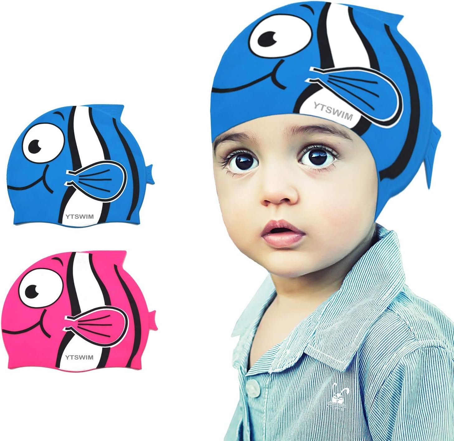 YTSWIM Animals Cute Swimming Caps for Kids, Pack of 2, Multiple Choice