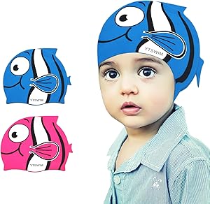 YTSWIM Animals Cute Swimming Caps for Kids, Pack of 2, Multiple Choice