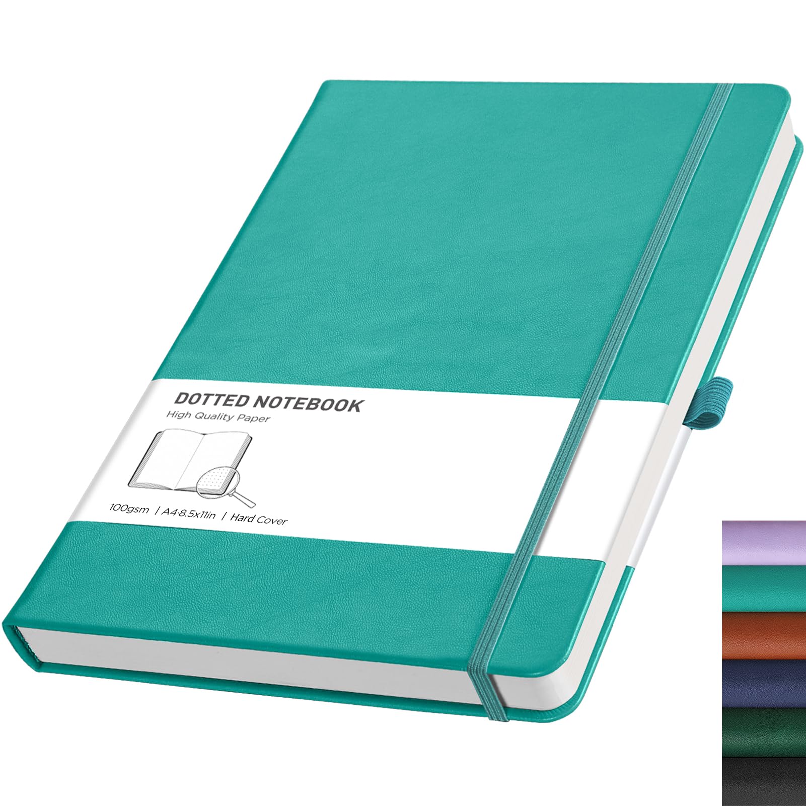 RETTACY Dotted A4 Notebook Journal -192 Pages Note Book for Bullet, Hardcover Leather Notepad with Pen Loop for Women Men Work Office School (21.5 x 27.9cm)-Cyan