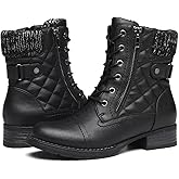 DECARSDZ Women's Fashion Black Ankle Boots Combat Motorcycle Lace Up Booties