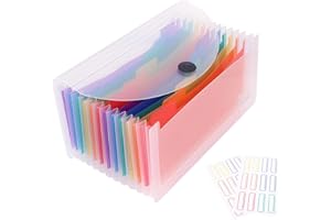 Uquelic Stand Receipt Organizer Folder - 13 Pockets Expanding Accordion Coupon Organizer, Envelope Organizer, Rainbow Large Capacity Sticker Organizer, Small Envelope Organizer with Label, 10 x 5 inch