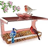 WENMIXER Window Bird Feeder with Non-Marking Self-Adhesive Hooks, Clear and Transparent, Outdoor Wild Bird Watching Gift, Garden Decor (Red)