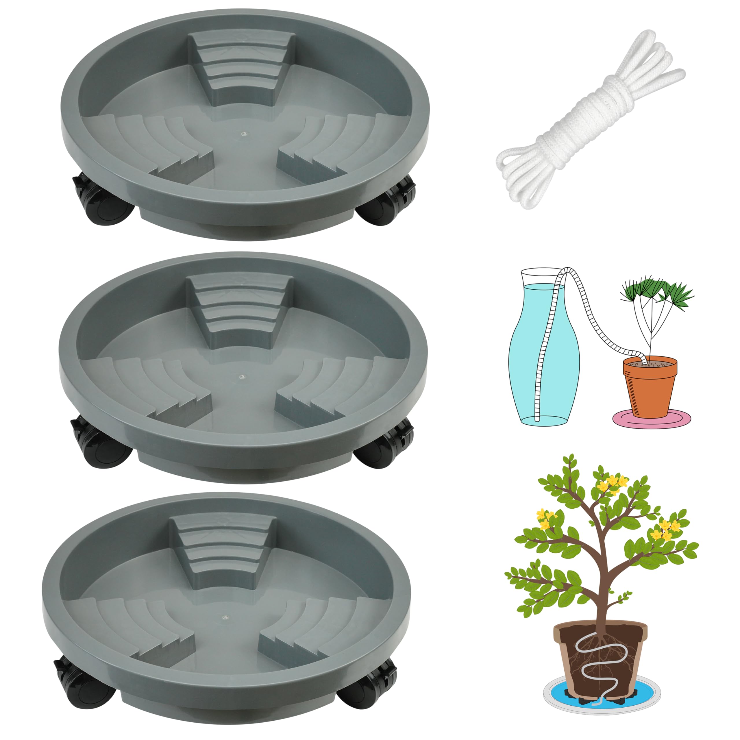 Photo 1 of 3 Pack 13 inch Plant Caddy with Lockable Wheels, Drainage & Self watering Design, Movable Wheel Round Planter Stand Coaster Trolley, Flower Pot Dolly Rack Tray on Rolling Caster Roller Indoor Outdoor