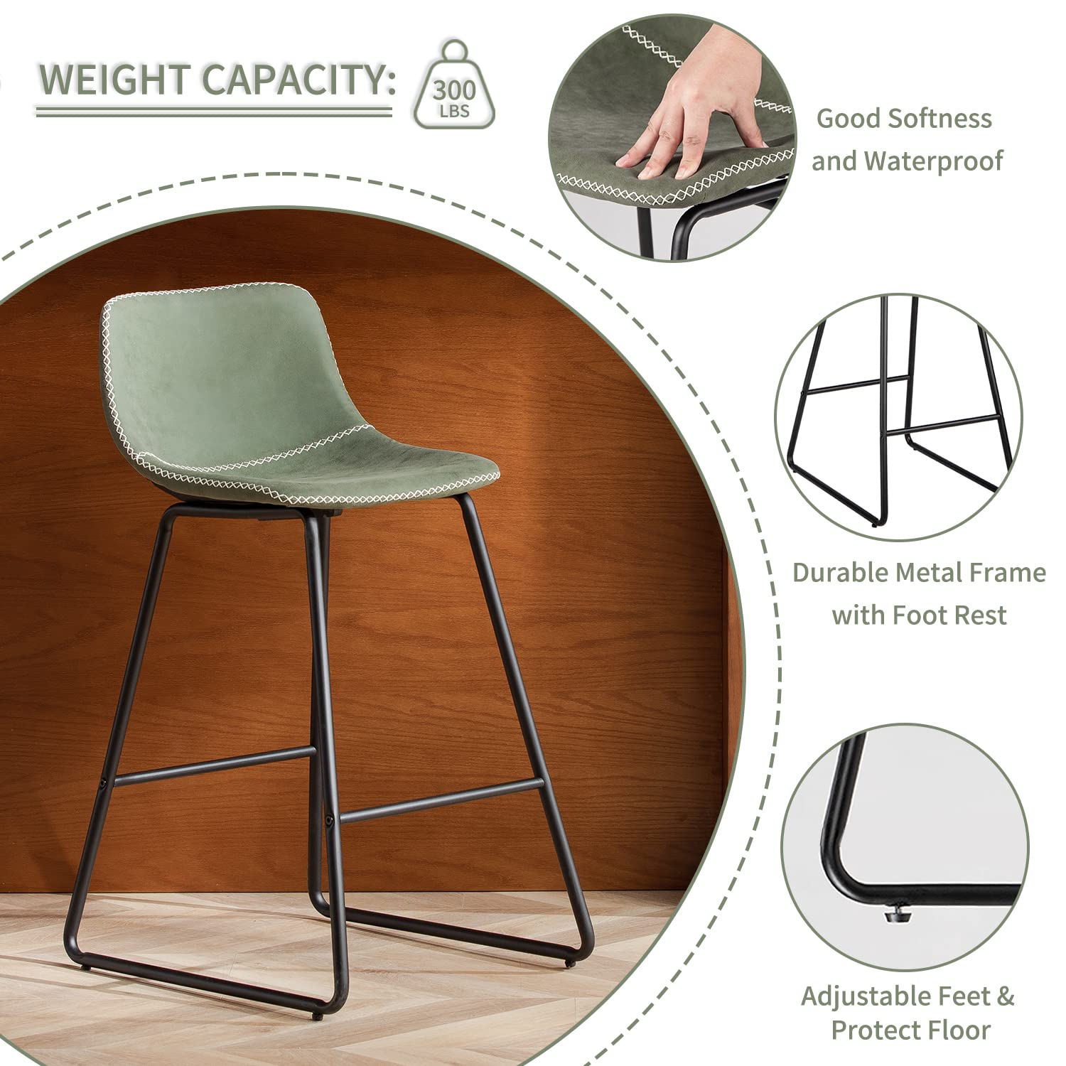 HeuGah Counter Height Bar Stools Set Of 4, Counter Stools With Backs