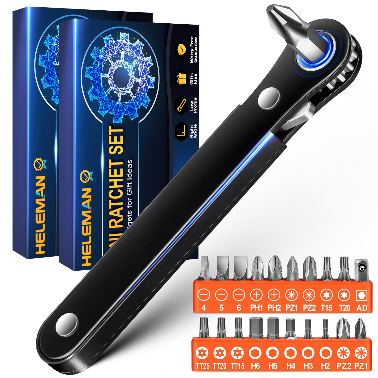 View 1 of 2 Pack Right Angle Screwdriver Gifts for Men Women - Tools Gifts for Dad Grandpa Husband EDC Gear Cool Gadgets for Men Degree Angled Offset Mini Ratchet Screwdriver Tight Space Stocking Stuffers Adult