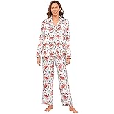 Gugusary Women's Silk Satin Pajamas Set Long Sleeve Button Down Sleepwear 2 Piece Lounge Pj