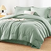 HIMEET Sage Green Queen Comforter Set, 7 Pieces Bed in a Bag Queen Lightweight Bedding Set, All Season Soft 7PC Bed Set with Comforter, Flat Sheet, Fitted Sheet, Pillowcases & Pillow Shams