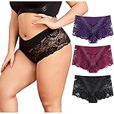 Timothee Women's Underwear Regular & Plus Size Panties Lace Boyshorts Hipster Panty Soft Cheeky Panties - Pack 3/4