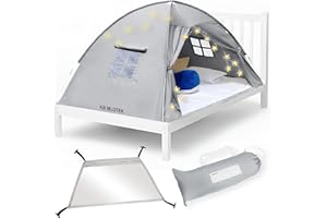 KB MLOTEK Gray Full Bed Tent for Kids Indoor Fort - Magical Dream Tents for Boys Pop Up Toddler Bed Canopy for Girls Bunk Bed Tent for Top Bunk - Sensory Sleep Pod for Kids Educational
