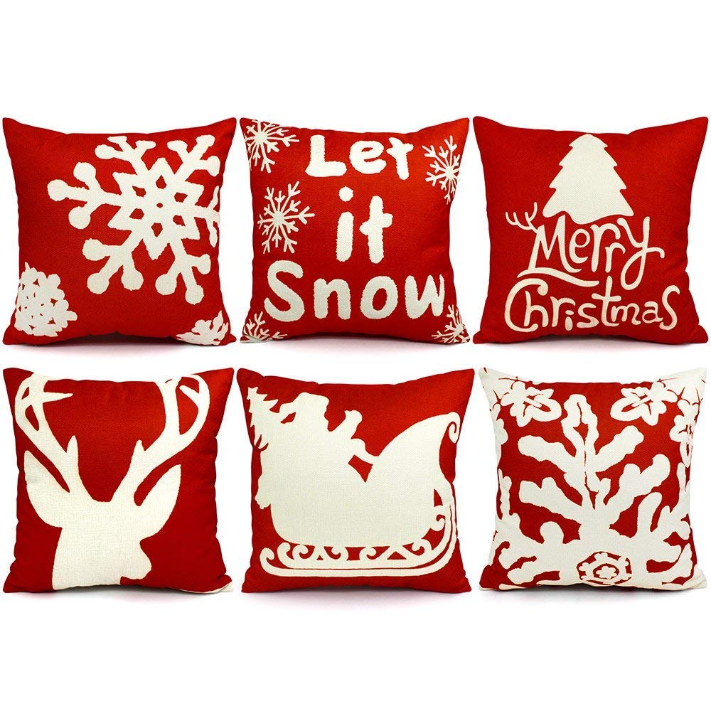 UMIKU 6PCS Christmas Pillow Covers 18 x 18 inches Red Home