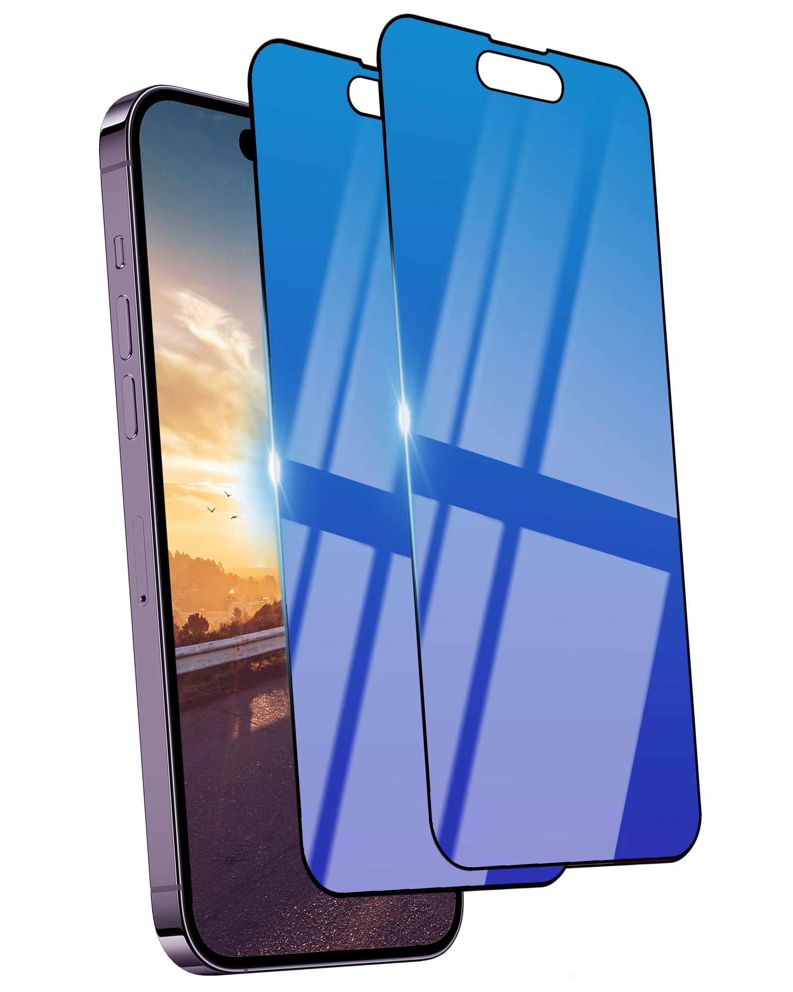 Photo 1 of Ifaeveus 2 Pack Privacy Screen Protector for iPhone 14 Pro Max Blue Tempered Glass 6.7inch Private Saver Anti-Spy Anti-Blue Light Anti-Scratch Full Coverage Anti-Bubble