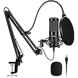 USB Condenser Microphone, Aokeo 192kHZ/24bit Professional PC Streaming Podcast Cardioid Microphone Kit with Boom Arm, Shock M