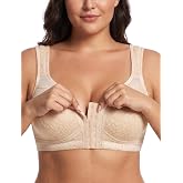 Lemorosy Women's Plus Size Front Closure Posture Back Unlined Wireless Bra | Double Support, Full Coverage, Minimizer, Unpadded, Large Busts, 34D-48DDD
