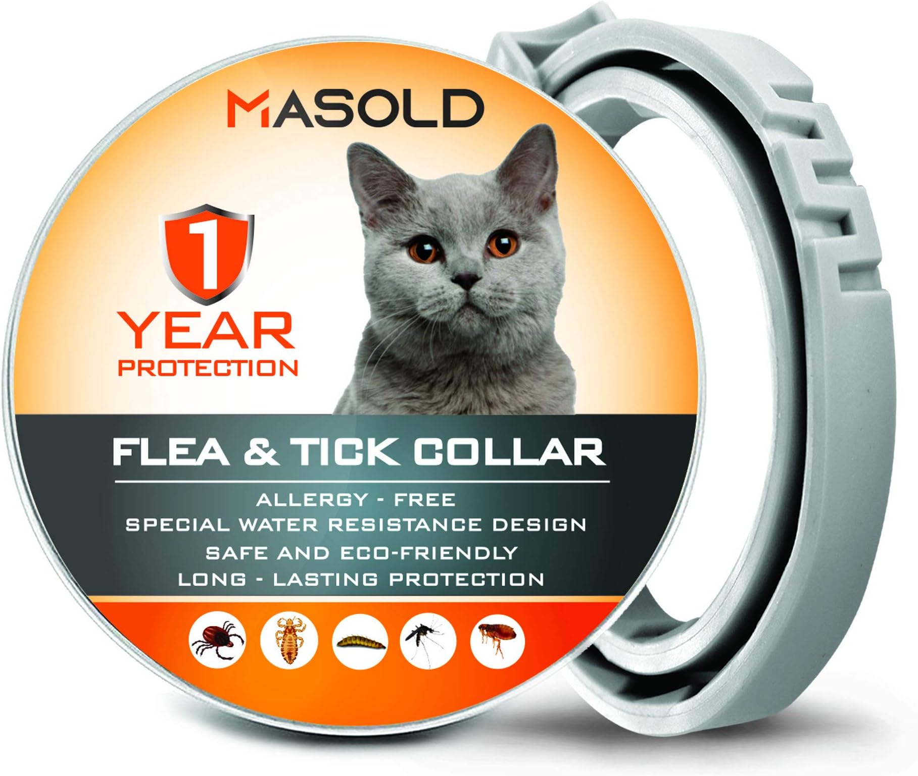 MASOLD Cat Flea and Tick Control Collar - 12 Months Flea and Tick Control for Cat 4.
