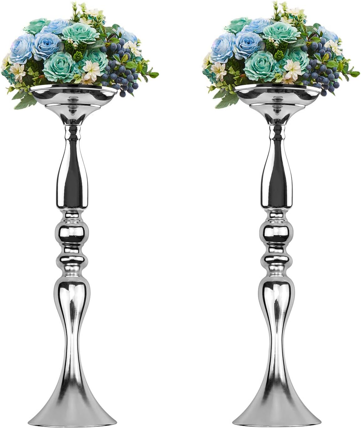 Tosnail 2 Pack 19.5" Tall Silver Candelabra Candle Holder Vase for Wedding Flowers Bouquet, Centerpiece: Home & Kitchen