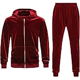 KISSQIQI Mens Velour Tracksuits 2 Pieces Sweatsuits Velvet Full Zip Hoodie Jogging OutfitSet Jacket Pants Set
