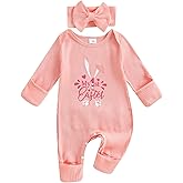 citgeett My First Easter Baby Girl Outfit Bunny Long Sleeve Romper Jumpsuit Onesie Easter Newborn Girl Outfits Clothes