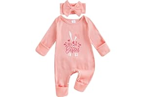 citgeett My First Easter Baby Girl Outfit Bunny Long Sleeve Romper Jumpsuit Onesie Easter Newborn Girl Outfits Clothes