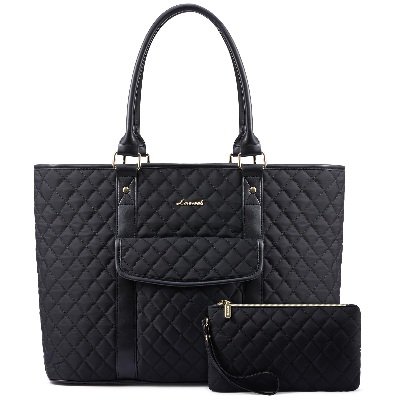 Photo 1 of LOVEVOOK Laptop Tote Bag for Women 15.6 Inch,Waterproof Computer Bag for Laptop for Womens,Quilted Travel Work Tote Bags for Women,Stylish Laptop Bag Purse with Luggage Sleeve for Teacher,Nurse,Office