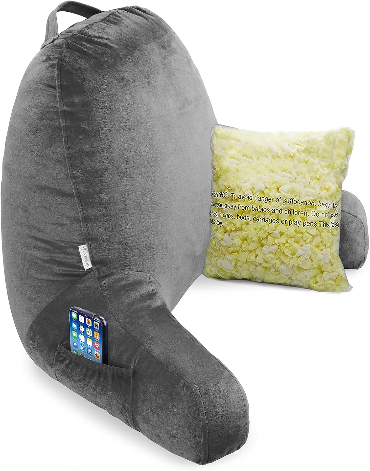 Vekkia Back Pillows for Sitting in Bed/Reading & Bed Rest Pillow for Study/Reading/Watching TV Backrest Pillow with Arms Sit Up Extra Foams Incl. Bed Chair Suitable for Adults and Kids (Grey 20in): Home Improvement