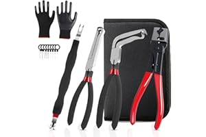 Newmkr 7PCS Electrical Disconnect Pliers for Cars 60° Connector Pliers & Safety Wire Tool,Spark Plug Clip Remover,Automotive Hose Clamp Tools & Connector Separator with Gloves