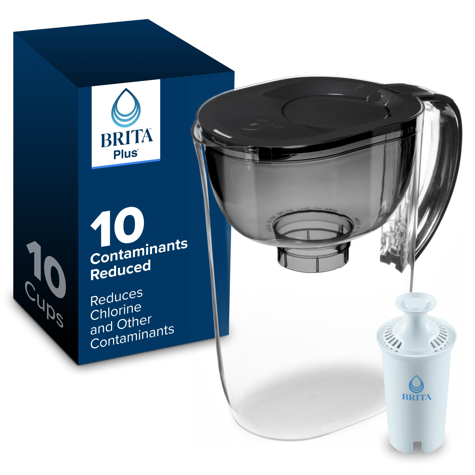 Photo 1 of **BROKEN GLASS**
Brita Large 10 Cup Water Filter Pitcher, 1 BritaPlus Filter, Everyday, Black (Package May Vary)