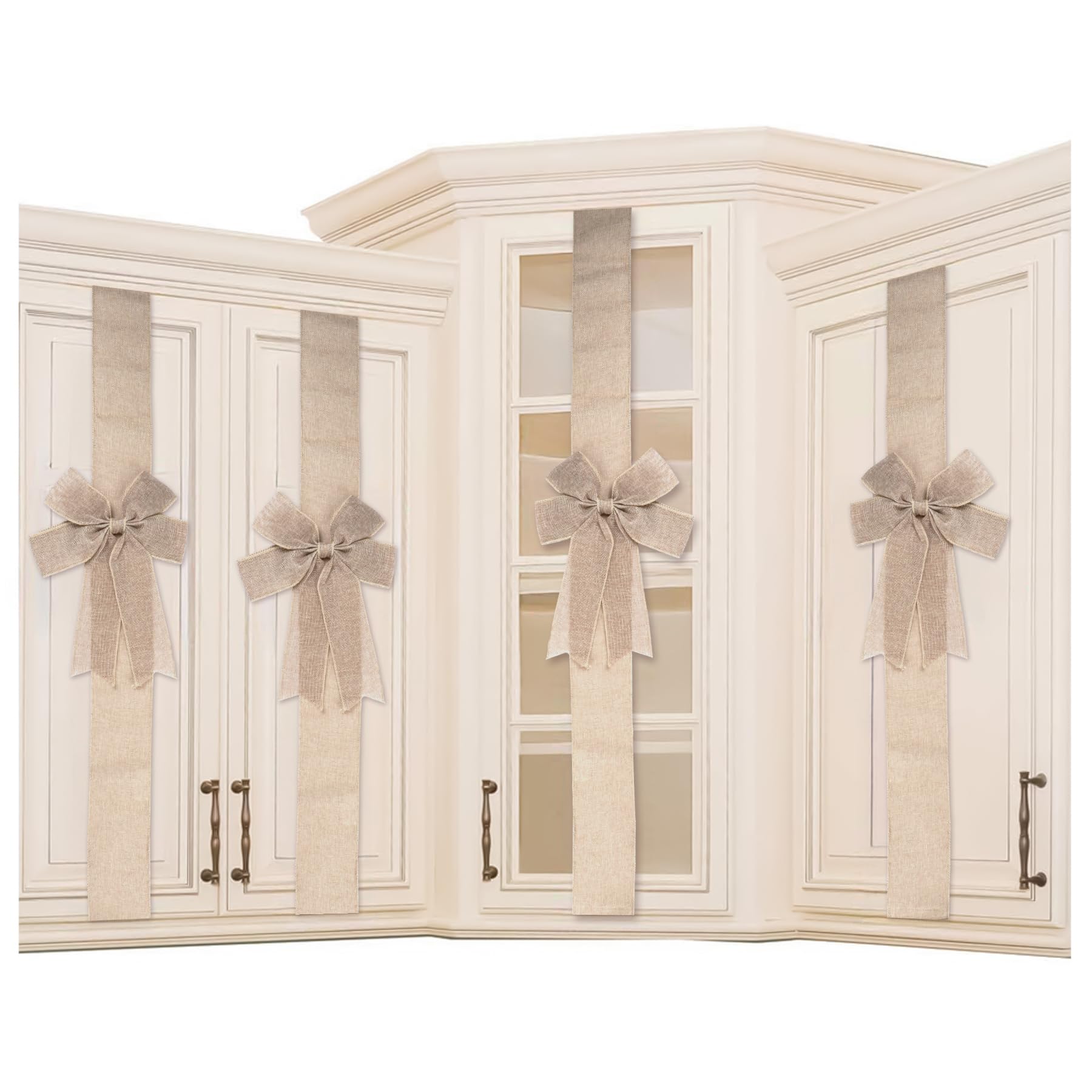 Photo 1 of K KIRKWOOD KITCHEN Cabinet Door Festive Ribbons and Bows Decoration Christmas Wreath Bow for Christmas Tree Fireplace Door Party Holidays Wrapping Decorations (4, Linen)