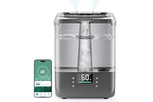 MERONTE Smart Humidifiers for Bedroom Home, 6L Cool Mist Top Fill Humidifier Large Room with Essential Oil Diffuser, Grey
