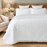 Brandream White Quilts Cotton King Size Matelasse Coverlet Set Cottage Bedding Ruffle Bedspread 3-Piece