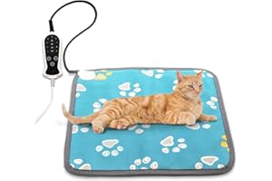 Sumajuc Pet Heating Pad with 9 Level Temperature and 4 Level Timer,Waterproof Cat Heating Pad,Indoor Pet Warming Mat,Automatic Power-Off Dog Heating Pad,Blue Paw Heated Cat Pad(18"*18")