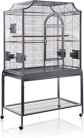 Vogelkäfig Aus Schmiedeeisen, 119.4 Cm Hoch, Mit Rollen & Spielzeug - Für Sittiche, Wellensittiche & Kleine Vögel