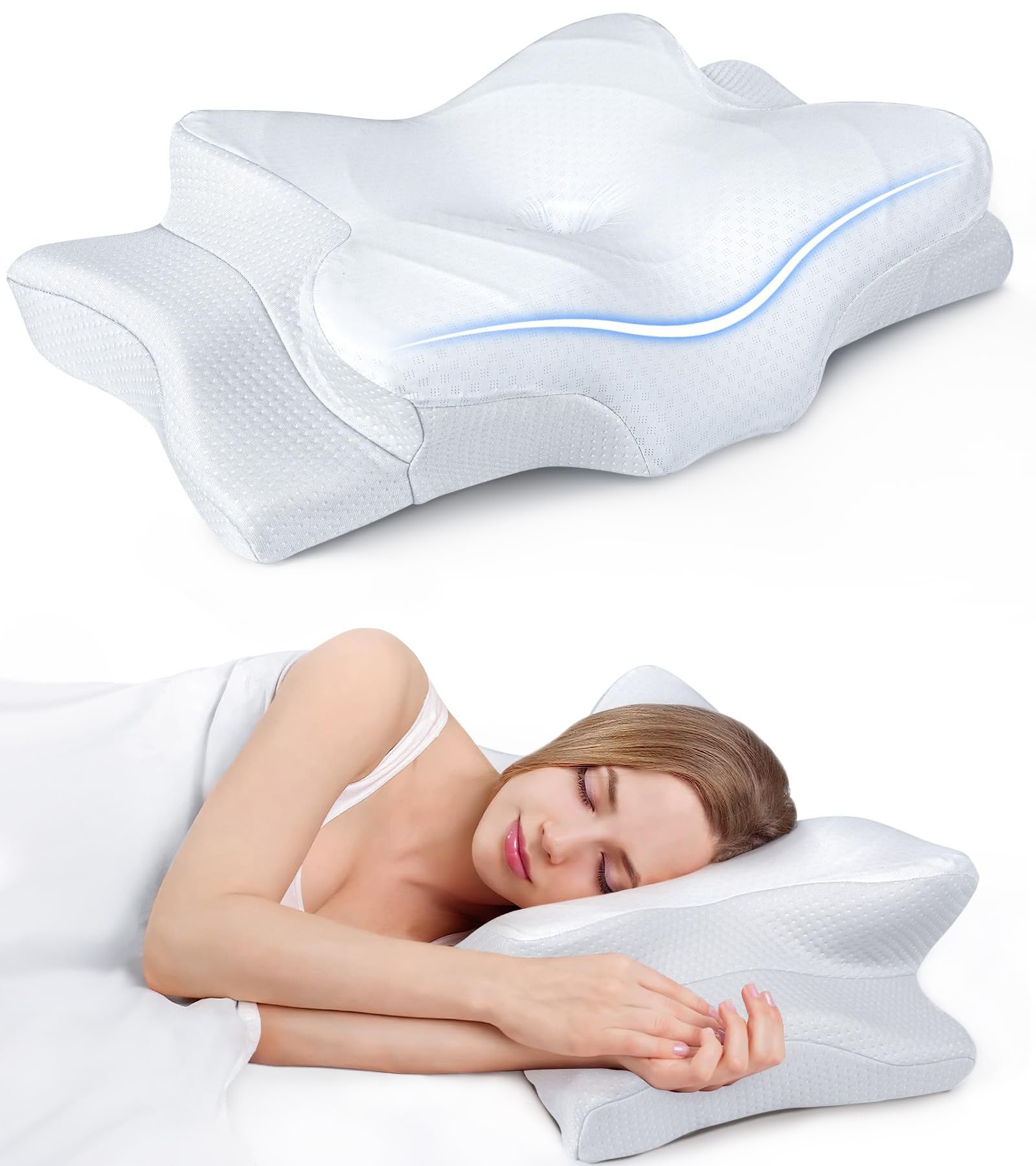 Photo 1 of Ultra Pain Relief Cooling Pillow for Neck Support, Adjustable Cervical Pillow Cozy Sleeping, Odorless Ergonomic Contour Memory Foam Pillows, Orthopedic Bed Pillow for Side Back Stomach Sleeper