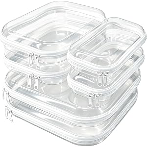 6 Pack Clear Hard Shell Zipper Case – Travel Makeup Bag, Diaper Bag Organizer Pouches, Clear Toiletry Bags, Hard Plastic Cosm