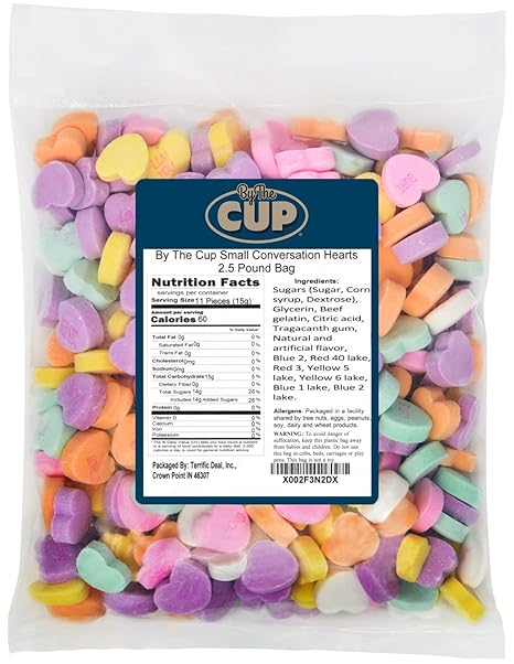Amazon Com By The Cup Small Conversation Hearts 2 5 Pound Bag Grocery Gourmet Food