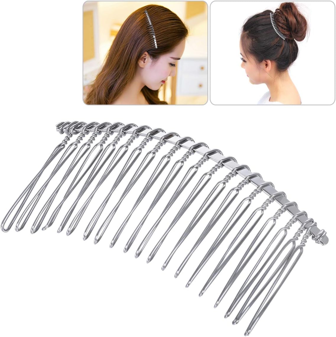 Solustre 10pcs Hair Combs Metal Wire Hair Combs Clip Teeth Inserted Comb Twist Bridal Wedding Veil Combs (20K White) - Image 3