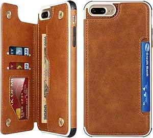 Cavor iPhone 6 Plus/6s Plus7 Plus/ 8 Plus Case, Wallet Card Holder Case [4 Card Slots] [with Lanyard] PU Leather Flip Shockproof Cover for iPhone 6 Plus/6s Plus/7 Plus/ 8 Plus - Brown