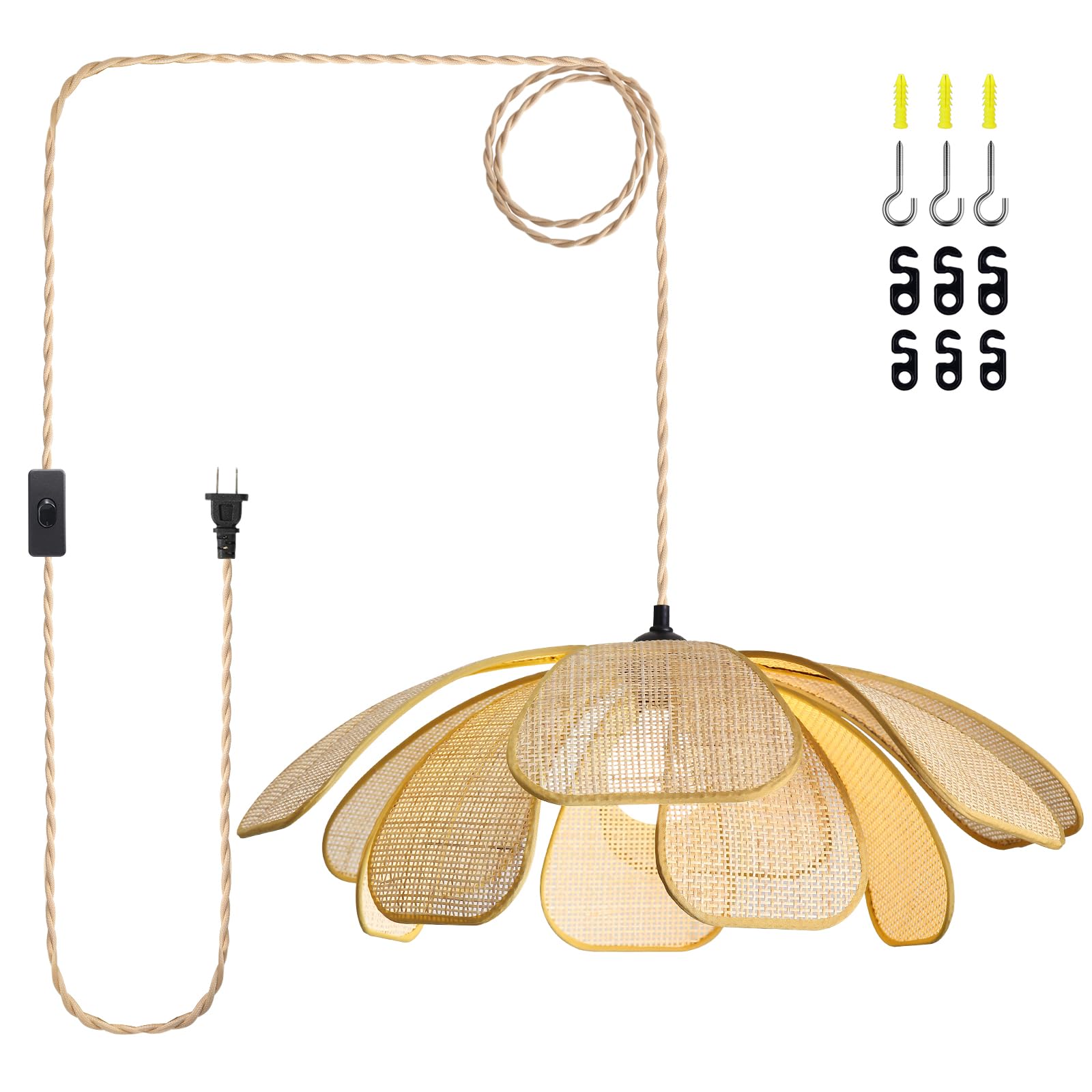 Photo 1 of GloMuse Plug in Pendant Light Boho Hanging Light Wicker Light Fixture Hand-Woven Rattan Pendant Lamp Boho Lamp for Hallway Entryway Kitchen Island Dining Room Bedroom