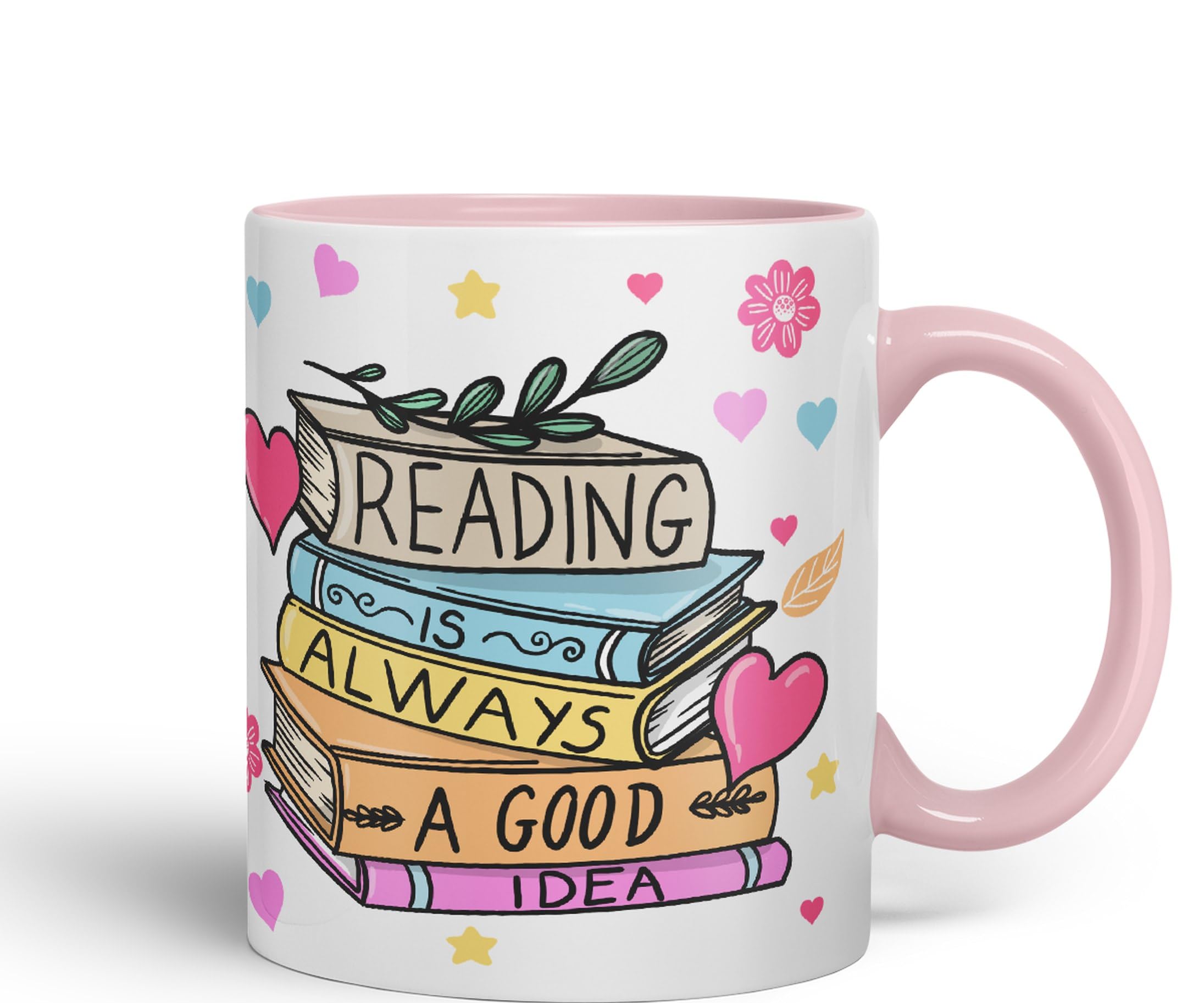 Vixar Reading is Always a Good Idea Book Reader Gift Presents Coloured Ceramic Mug Cup Gift 330ml 11oz Work Office Tea Coffee (Pink)