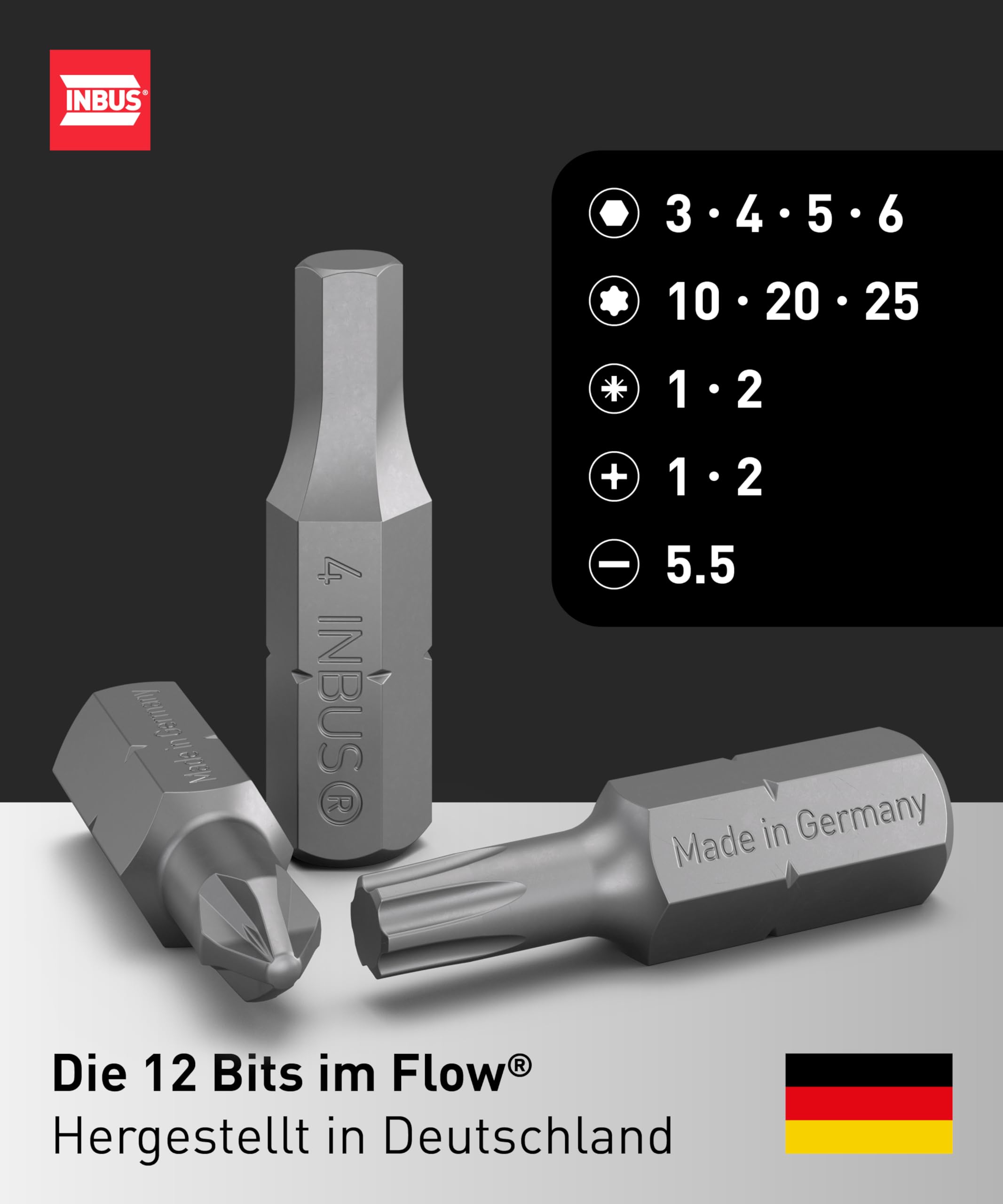 INBUS® Flow 73424 Schraubendreher inkl. 12 Bits — Made in Germany 3