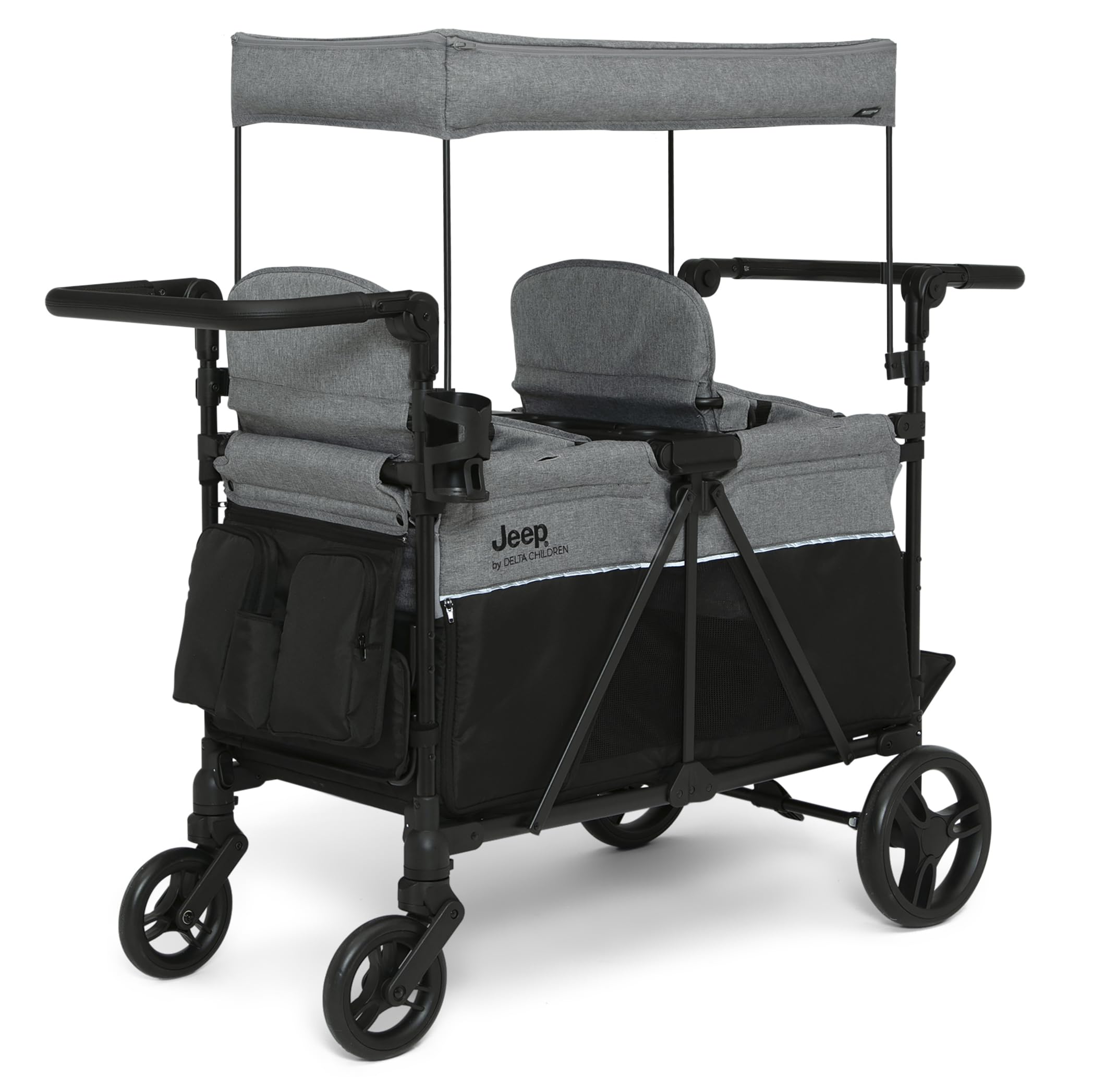 Photo 1 of Delta Children - Jeep Aries Stroller Wagon - Premium Wagon for 2 Kids with Convertible Seats, Adjustable Push/Pull Handles, Removable Canopy & Flat Fold - Greenguard Gold Certified, Grey