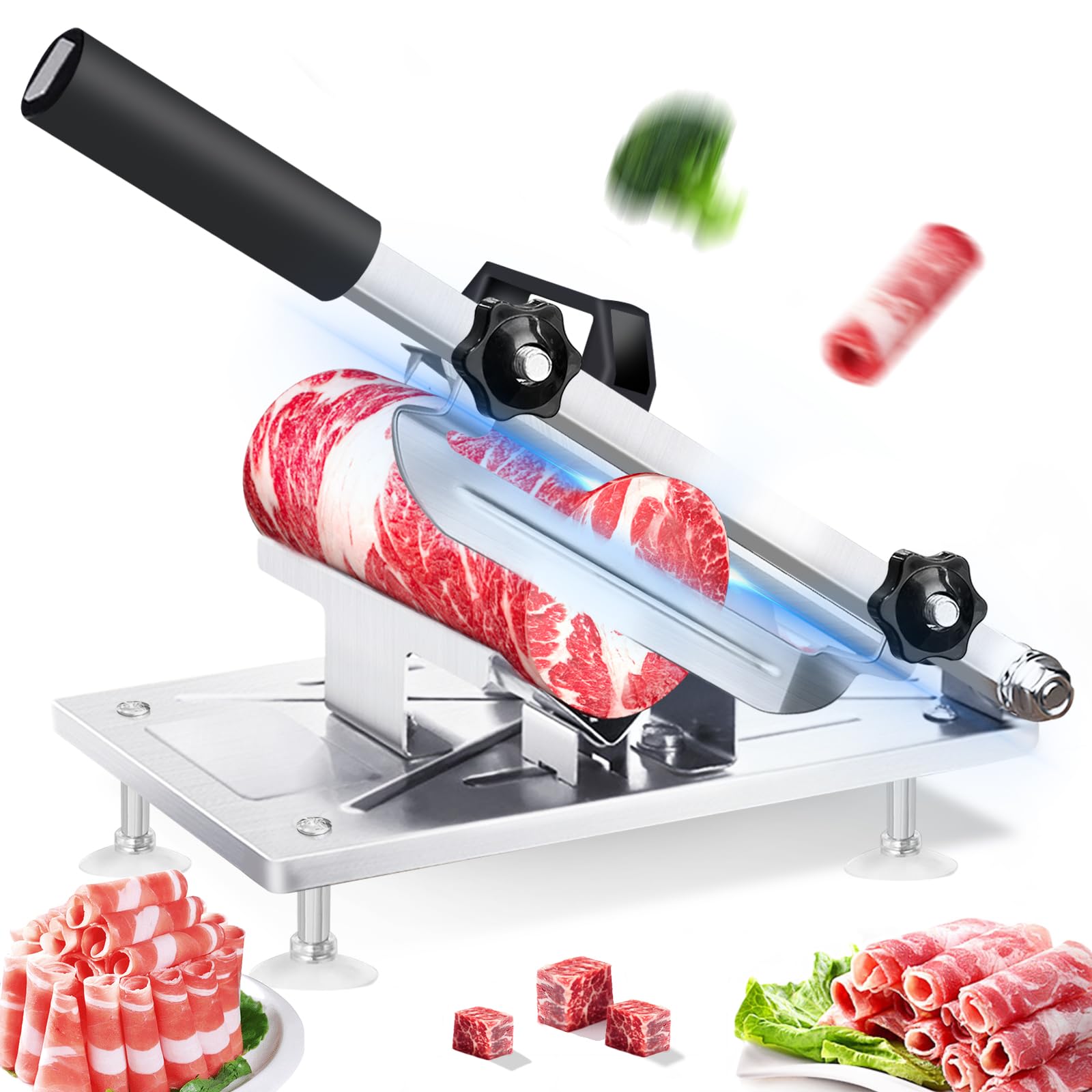 Photo 1 of Manual Frozen Meat Slicer Meat Cutter Upgraded Stainless Steel Meat Cleavers Beef Mutton Roll Slicing Machine Vegetable Meat Slicer for Home Cooking Hotpot Shabu yhz