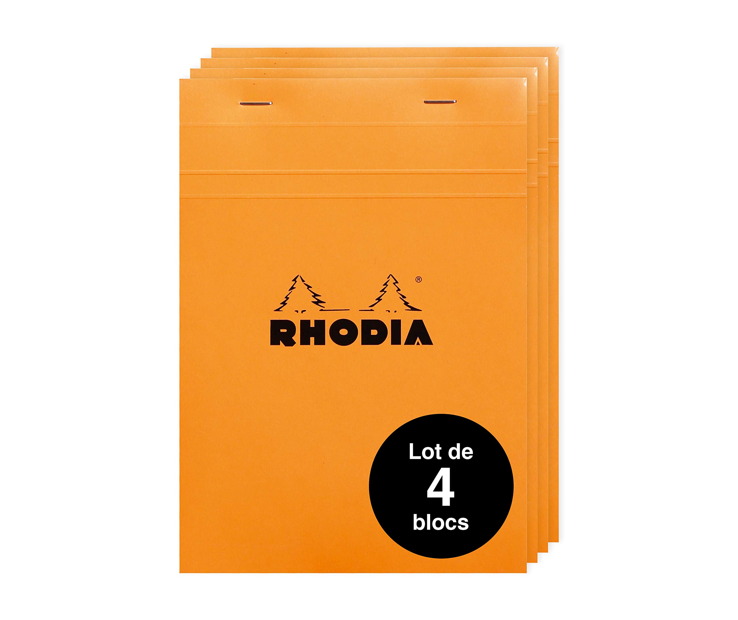 Rhodia 16200Amzc - Set of 4 Stapled Notepads No. 16 Orange - A5 - Small Squares - 80 Detachable Sheets - White Clairefontaine Paper 80 g/m - Soft and Resistant Coated Card Cover