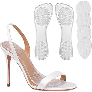 1 Pairs of Inserts for High Heels, 3/4 Gel Cushion Insoles ＆2 Pairs of Clear Non Slip Shoe Pads for Heels, Adhesive Anti-Skid