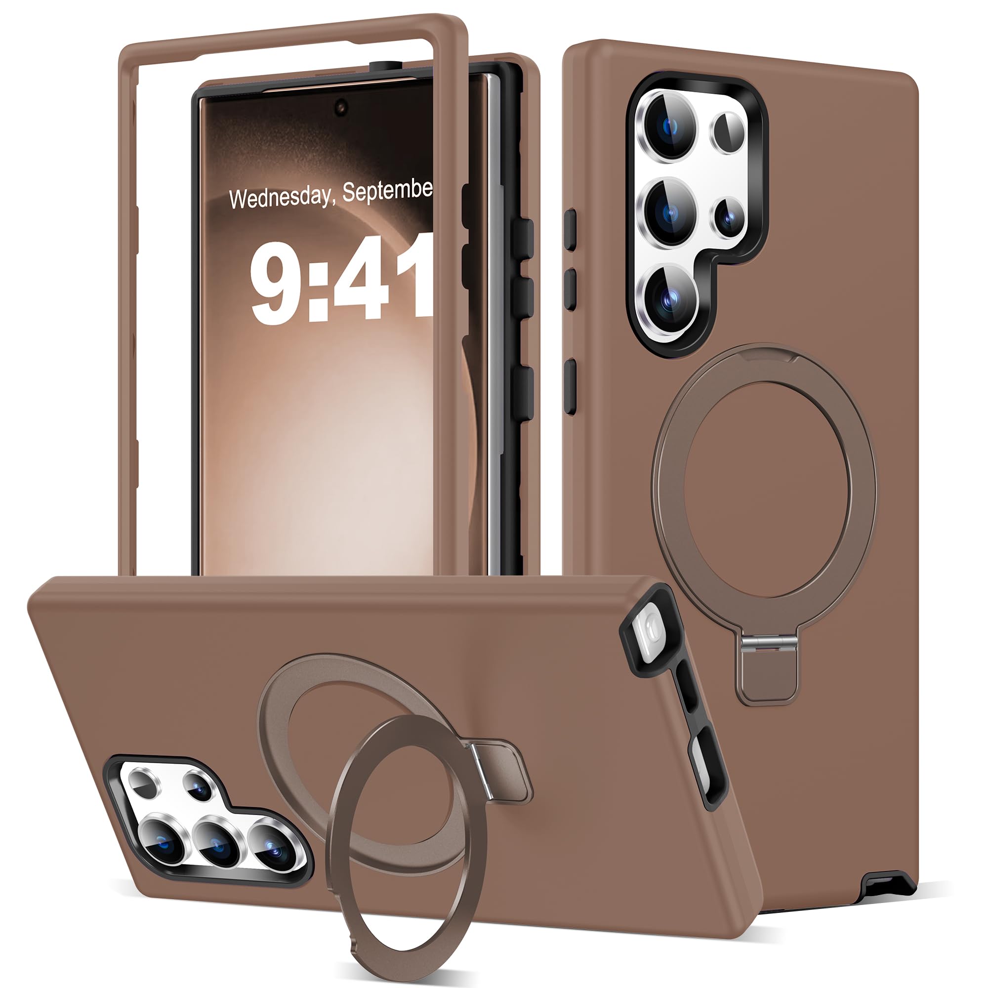DuiDuiQ Designed for Samsung Galaxy S23 Ultra Case with Magnetic Ring Stand [Compatible with Mag-Safe][Military Grade Drop Protection][Build in Kickstand] S23 Ultra Phone Case 6.8",Brown